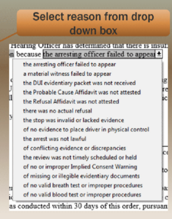 dhsmv hearing officer determination of insufficient evidence reasons officer failed to appear